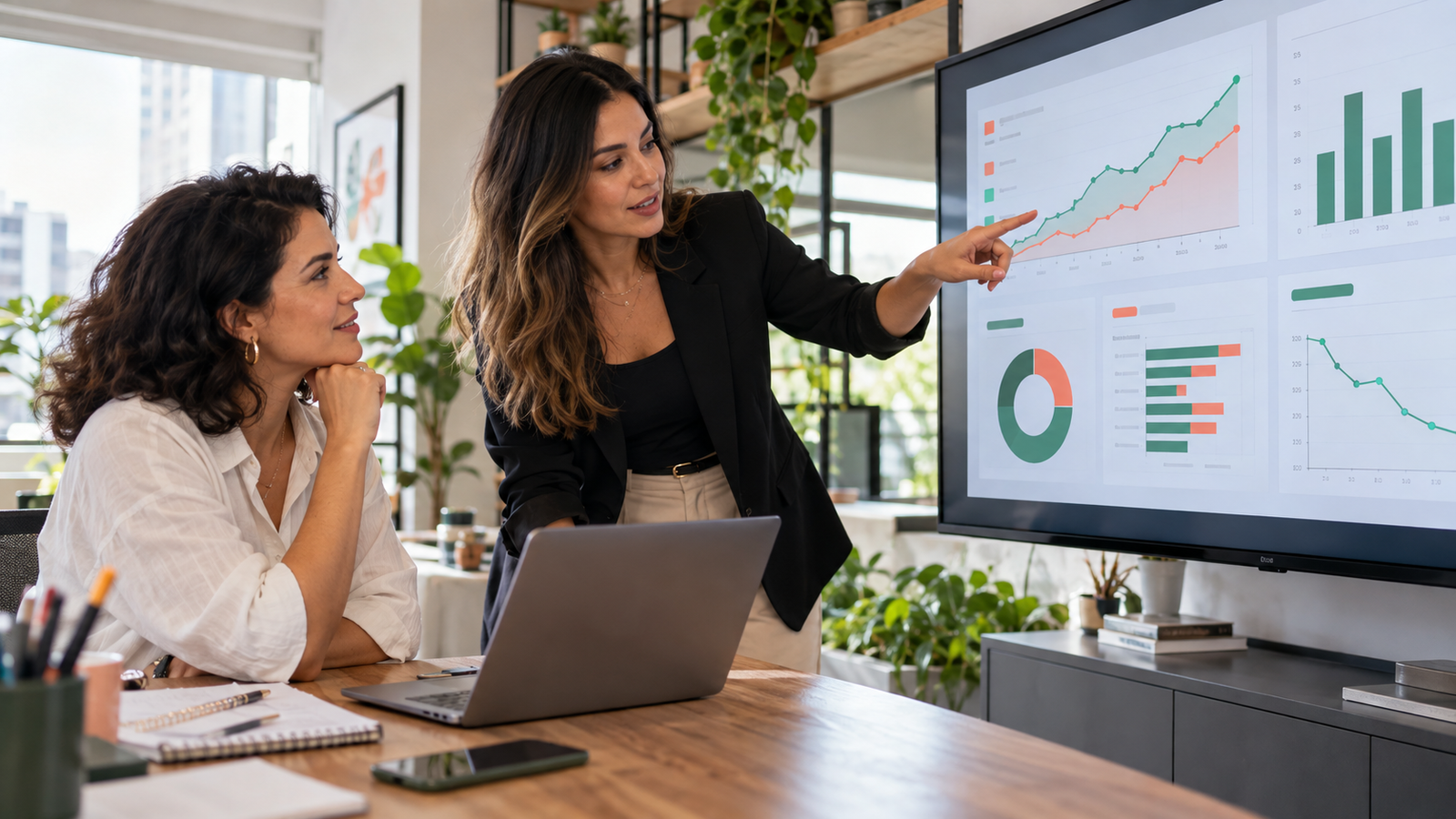Empresária e estrategista analisam resultados de tráfego pago para uma pequena empresa